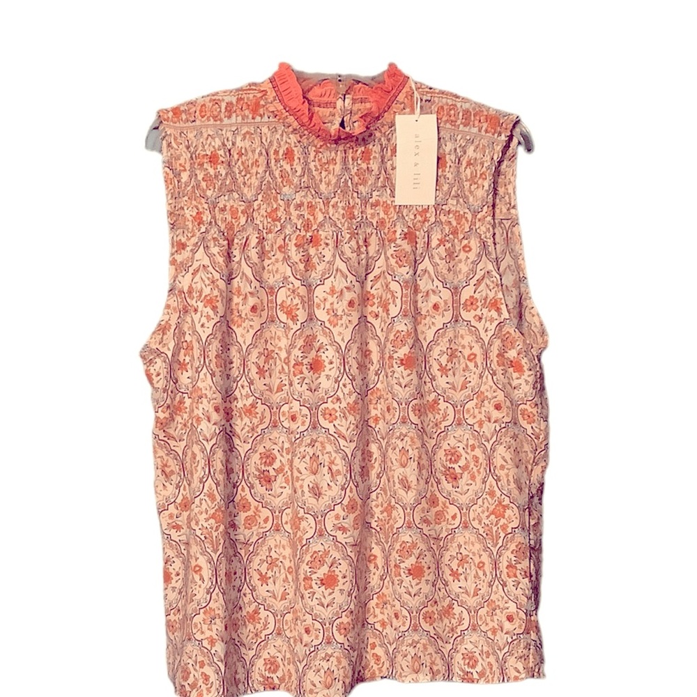 Alex & Lili Blouse Sleeveless Smocked Dusty Pink Floral New With Tag XL